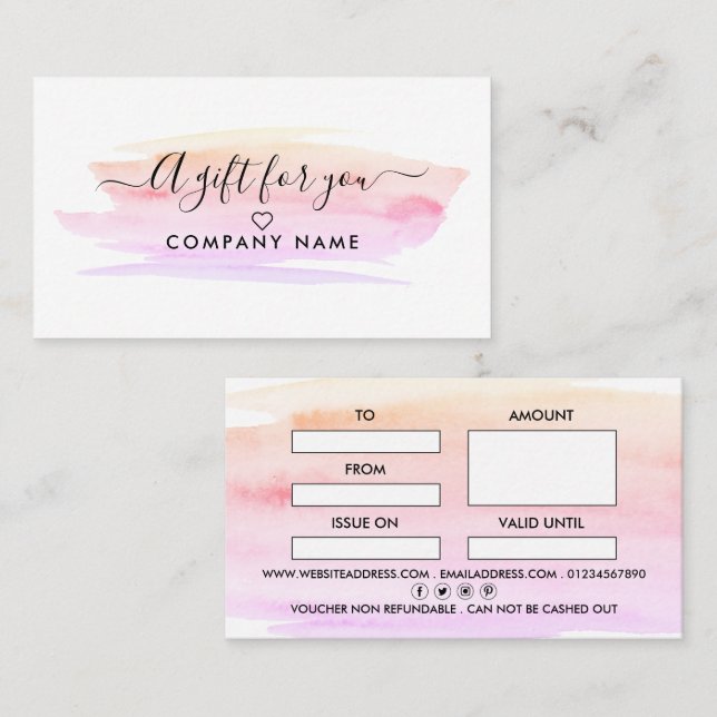 Modern Script Watercolor Brushstroke Gift Cards (Front/Back)