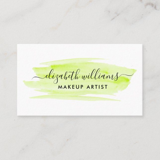 Modern Script Watercolor Brushstroke | Lime Business Card (Front)