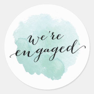 Modern Script Watercolor Engagement Classic Round Sticker