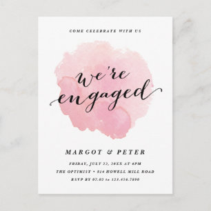 Modern Script Watercolor Engagement Party Invitation Postcard