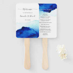 Modern Script Watercolor Indigo Blue Wedding Hand Fan