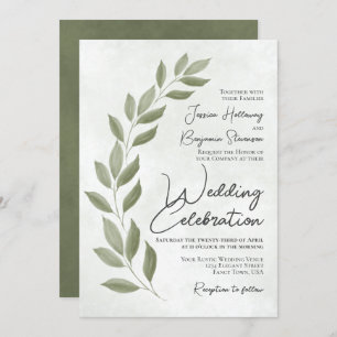 Modern Script Watercolor Sage Greenery Wedding Invitation