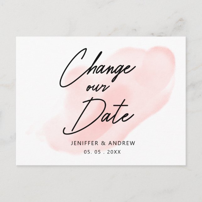 modern script watercolor wash change the date postcard (Front)
