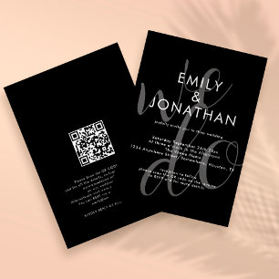 Modern Script We Do Overlay QR Code Wedding Black Invitation