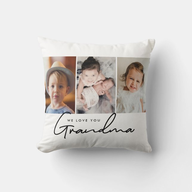 Modern Script We love you Grandma Custom photos Cushion (Front)