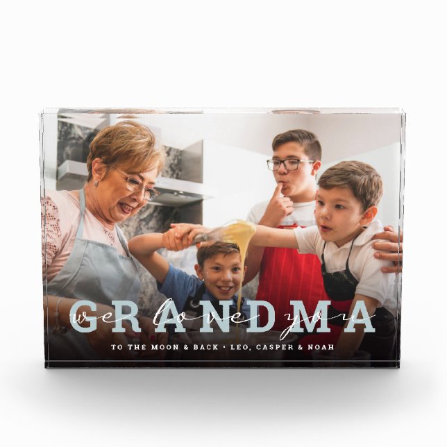 Modern Script 'We Love You - Grandma' Glass Photo (Front)