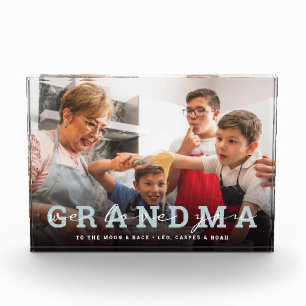 Modern Script 'We Love You - Grandma' Glass Photo Block