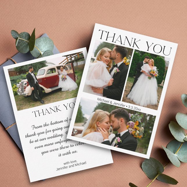 modern script wedding 4 photos collage thank you card (Creator Uploaded)