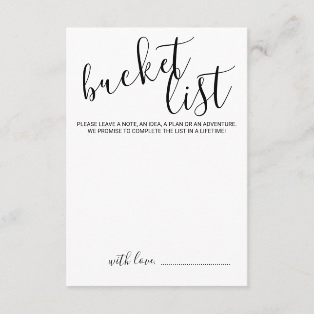 Modern Script Wedding Bucket List Advice Card (Front)