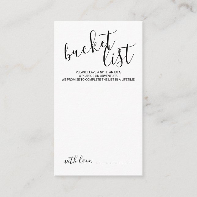 Modern Script Wedding Bucket List Advice Card (Front)
