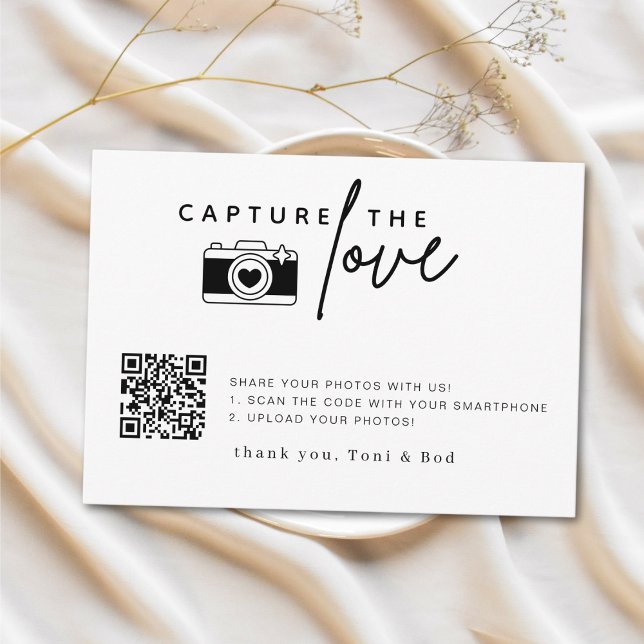 Modern Script Wedding Capture The Love QR Code Enclosure Card (Creator Uploaded)
