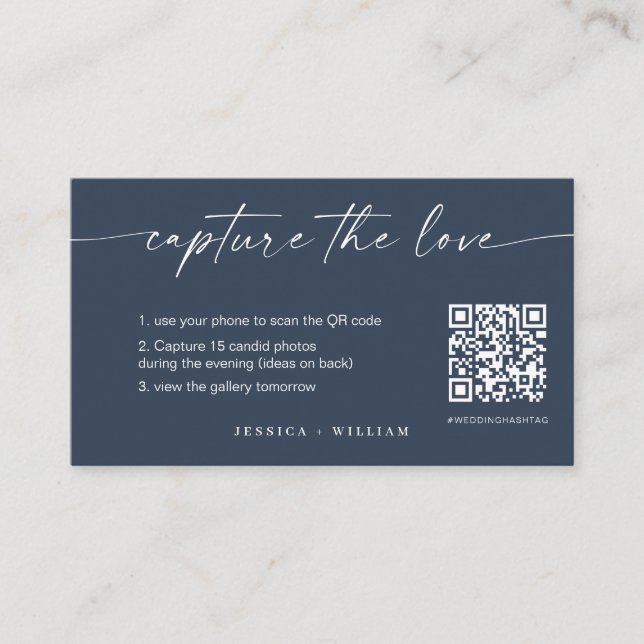 Modern Script Wedding Capture the love QR Code  Enclosure Card (Front)