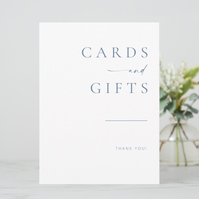 Modern Script Wedding Cards + Gifts Sign | Blue (Standing Front)