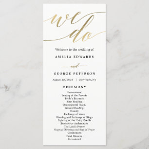 Modern Script Wedding Ceremony Program Faux Gold Programme