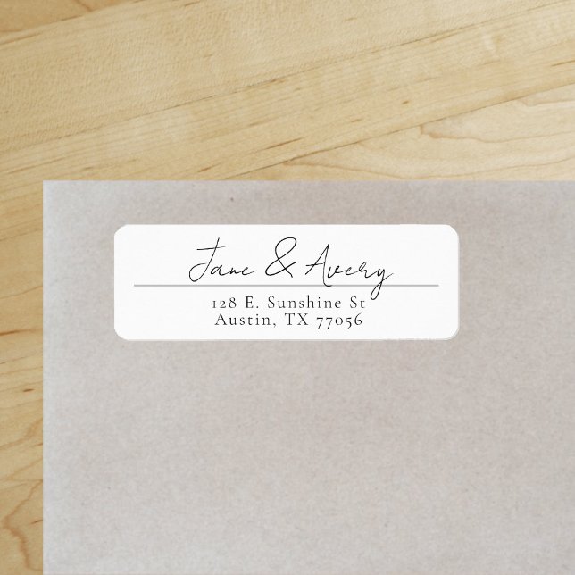  Modern Script Wedding Couple Return Address Label ("Everyday is abundantly beautiful." 
Sincerely Best Wishes from Lucky Design World)