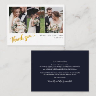 Modern Script Wedding Couples Photos Thank You Card