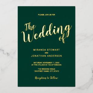 Modern Script Wedding Emerald and Gold