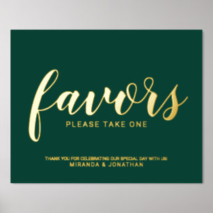 Modern Script Wedding Favours Emerald and Gold  Foil Prints