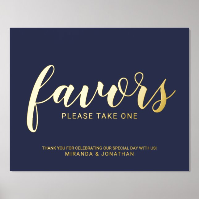 Modern Script Wedding Favours Navy and Gold  Foil Prints (Front)