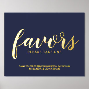 Modern Script Wedding Favours Navy and Gold  Foil Prints