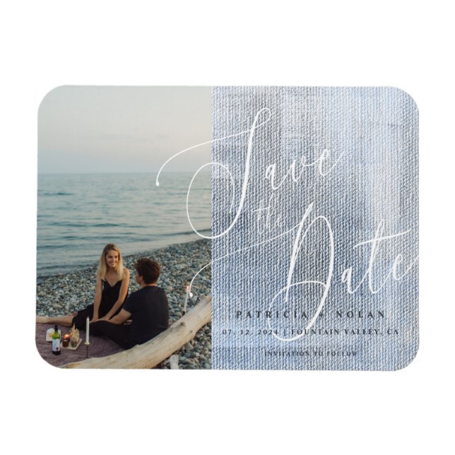 Modern Script Wedding Flexible Photo Magnet (Horizontal)