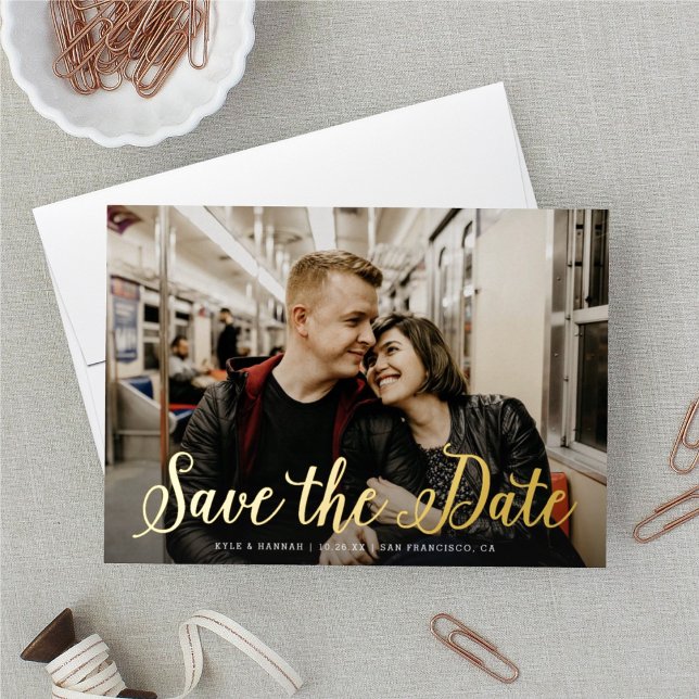 Modern Script Wedding Foil Save The Date Card (Creator Uploaded)
