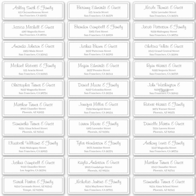 Modern Script Wedding Guest Names Address (Front)