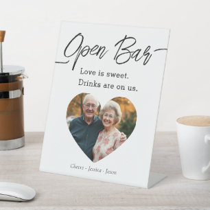 Modern Script Wedding Open Bar Photo Pedestal Sign