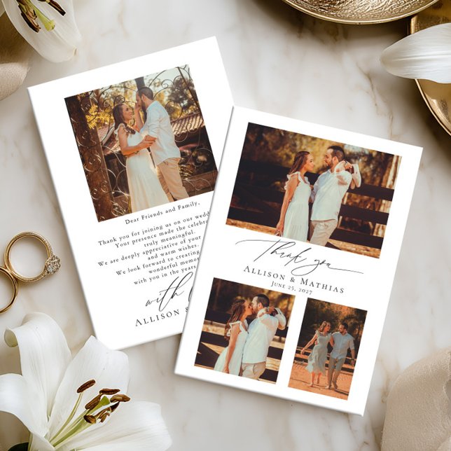 Modern Script Wedding Photo Collage Thank You Card (Creator Uploaded)