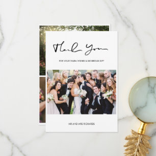 Modern Script Wedding Photo Collage Thank You Card