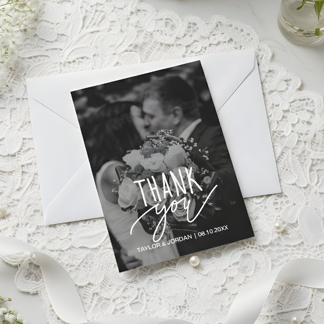 Modern Script Wedding Photo Custom Thank You Card (Creator Uploaded)