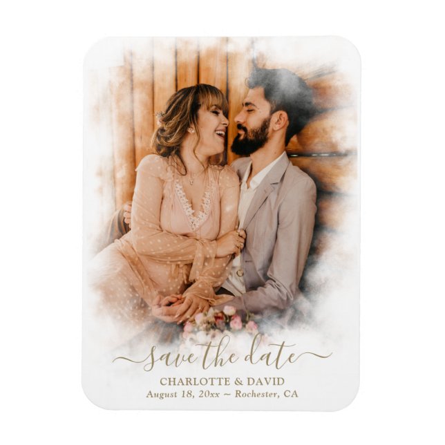 Modern Script Wedding Photo Save The Date Magnet (Vertical)