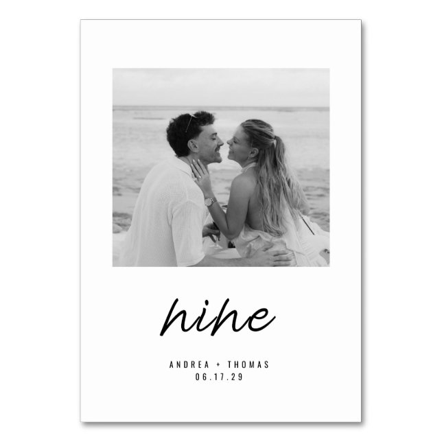 Modern Script Wedding Photo Table Number (Front)