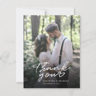 Modern Script Wedding Photo Thank You Card