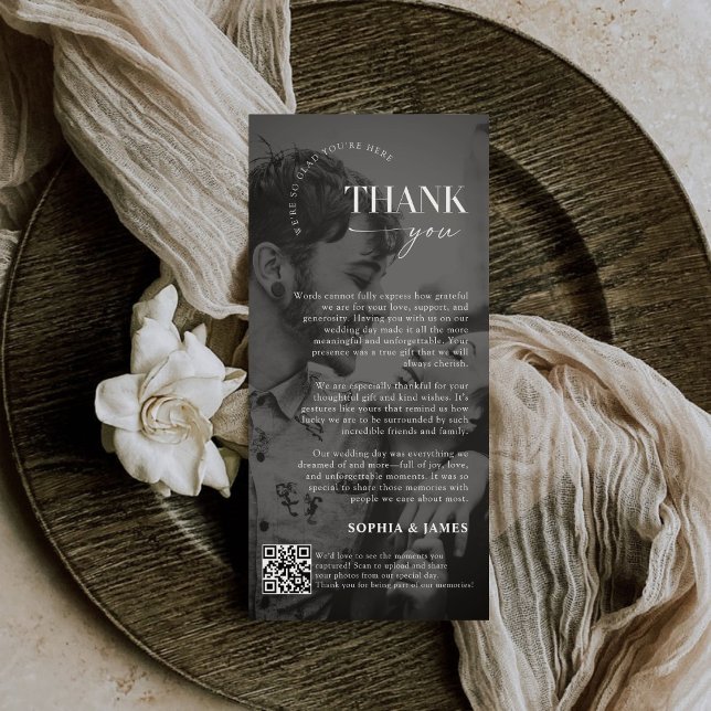 Modern Script Wedding Photo Thank You Card QR Code (Creator Uploaded)