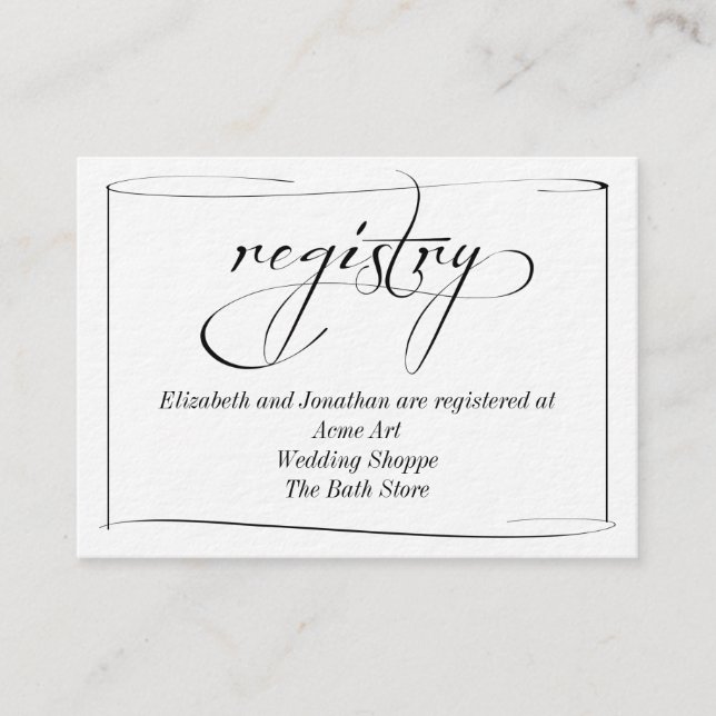 Modern Script Wedding Registry Information Card (Front)