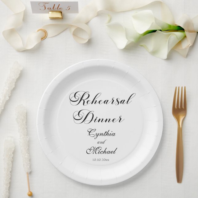 Modern Script Wedding Rehearsal Dinner Paper Plate (Wedding)