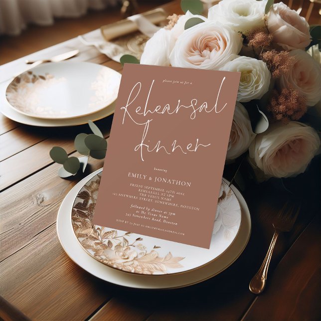 Modern Script Wedding Rehearsal Dinner Soft Brown Invitation (Creator Uploaded)