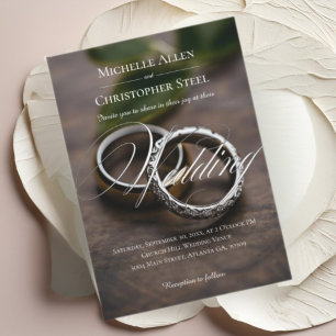 Modern Script Wedding Rings Invitation