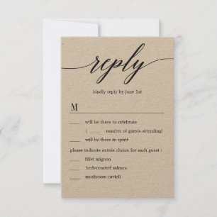 Modern Script Wedding RSVP with Menu Options Kraft Invitation