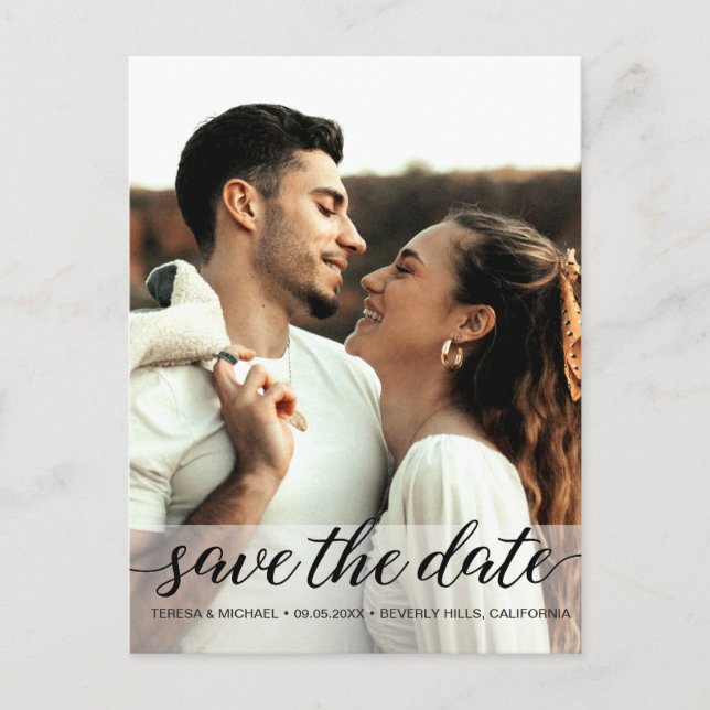 Modern Script Wedding Save the date Custom Photo Postcard (Front)