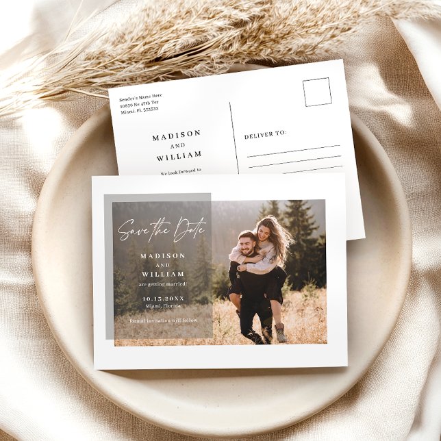 Modern Script Wedding Save The Date Photo Postcard (Creator Uploaded)