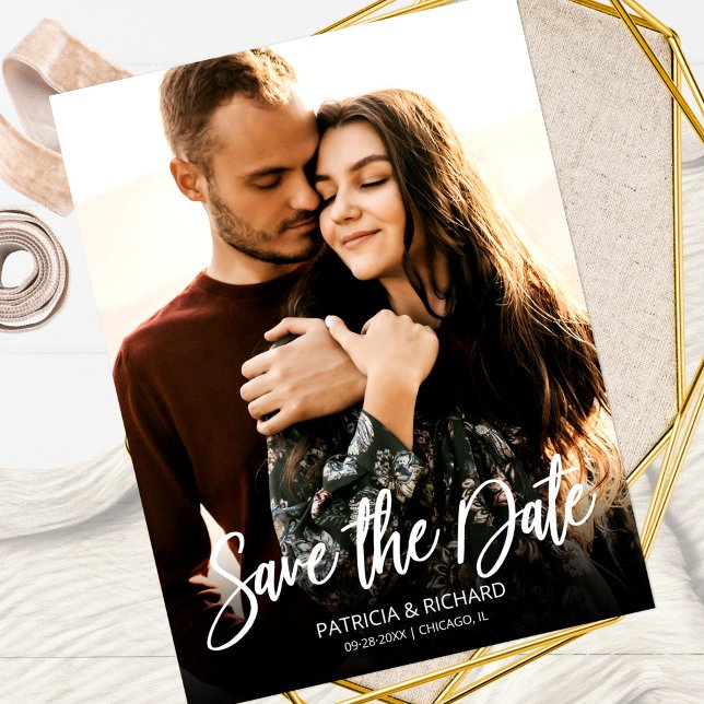 Modern Script Wedding Save The Date Photo Postcard (Creator Uploaded)