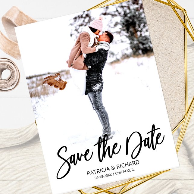 Modern Script Wedding Save The Date Photo Postcard (Creator Uploaded)