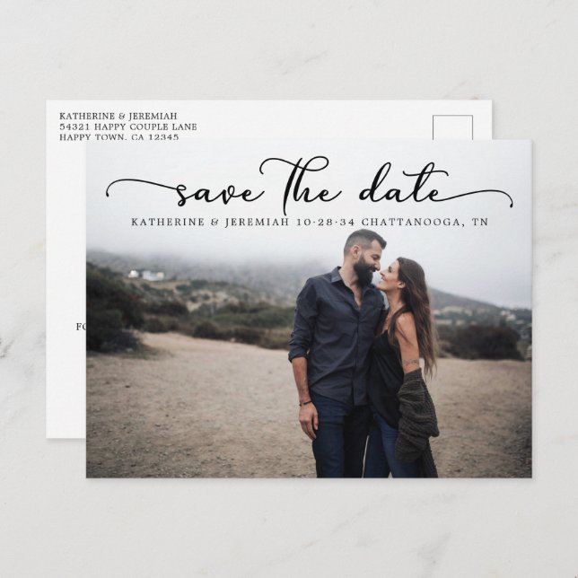 Modern Script Wedding Save the Date Postcard (Front/Back)