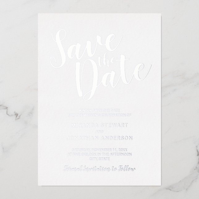 Modern Script Wedding Save the Date Silver (Front)