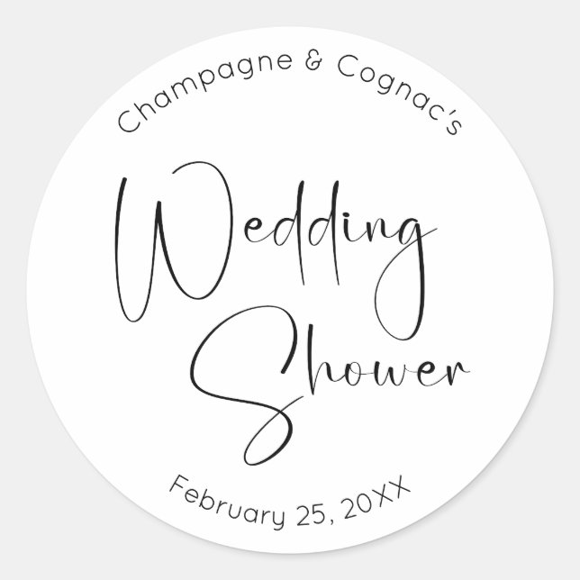 Modern Script Wedding Shower Classic Round Sticker (Front)
