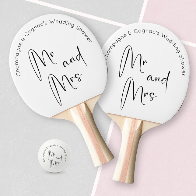 Modern Script Wedding Shower Mr and Mrs Ping Pong Paddle (Creator Uploaded)