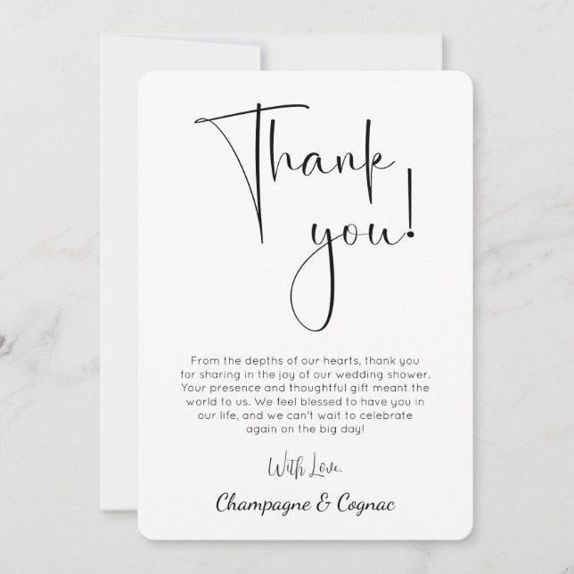 Modern Script Wedding Shower Photo Thank You Card (Front)
