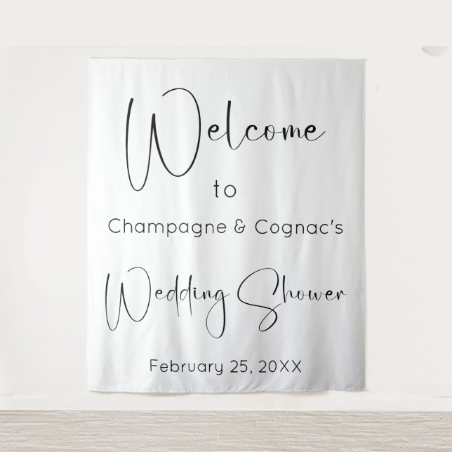 Modern Script Wedding Shower Welcome Backdrop Tapestry (Front)